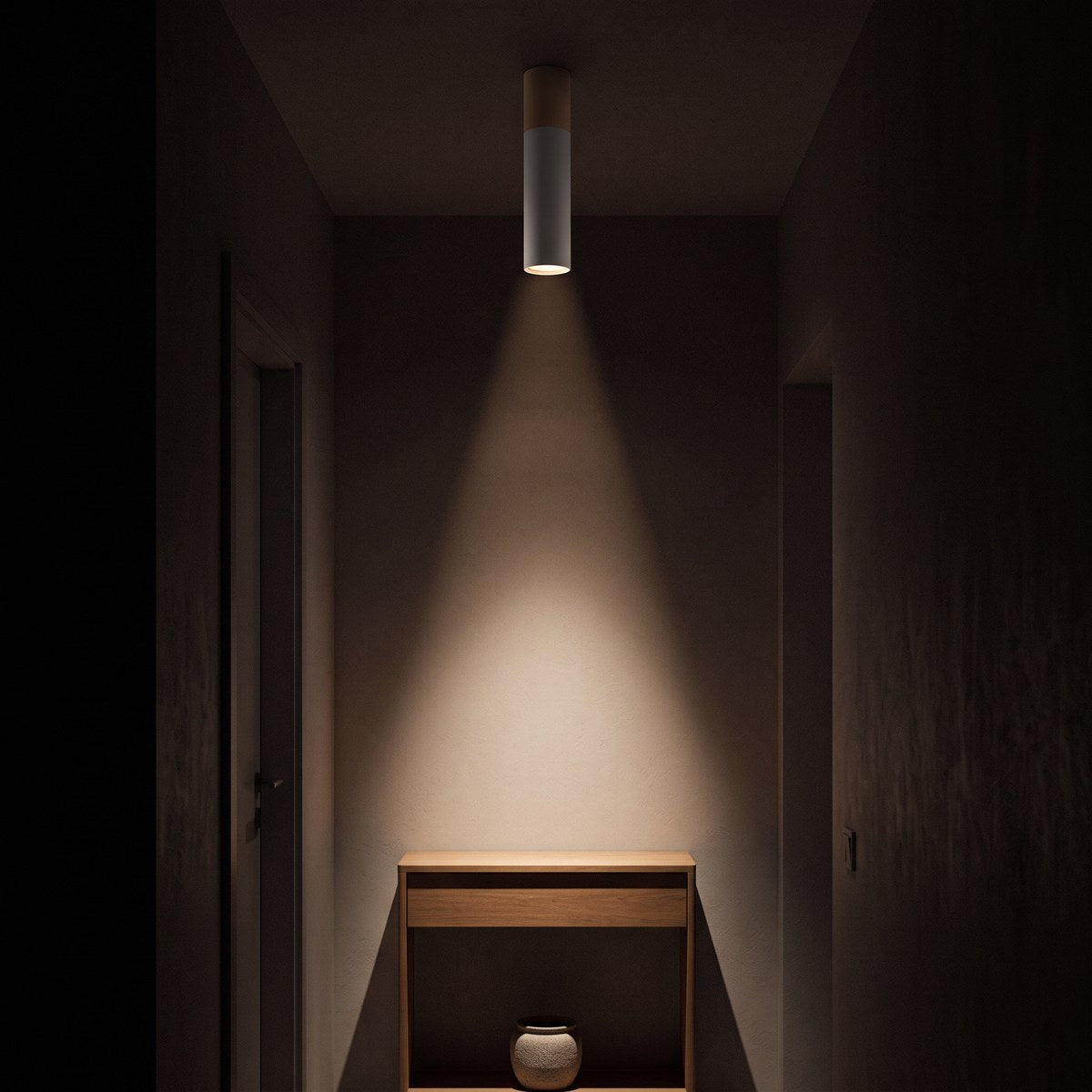 Plafonnier spot tube bois et métal de 30 cm, 2 coloris