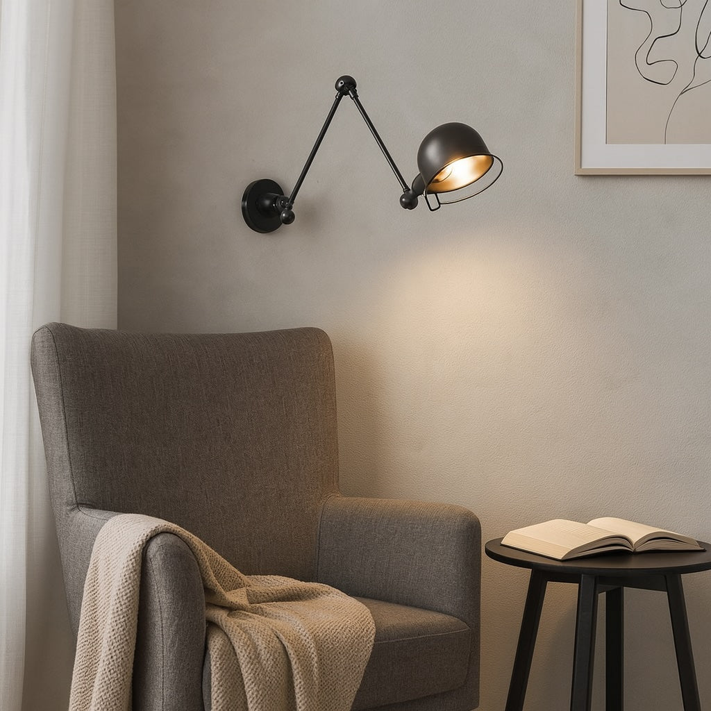 Applique murale industrielle LED noire rétro et réglable