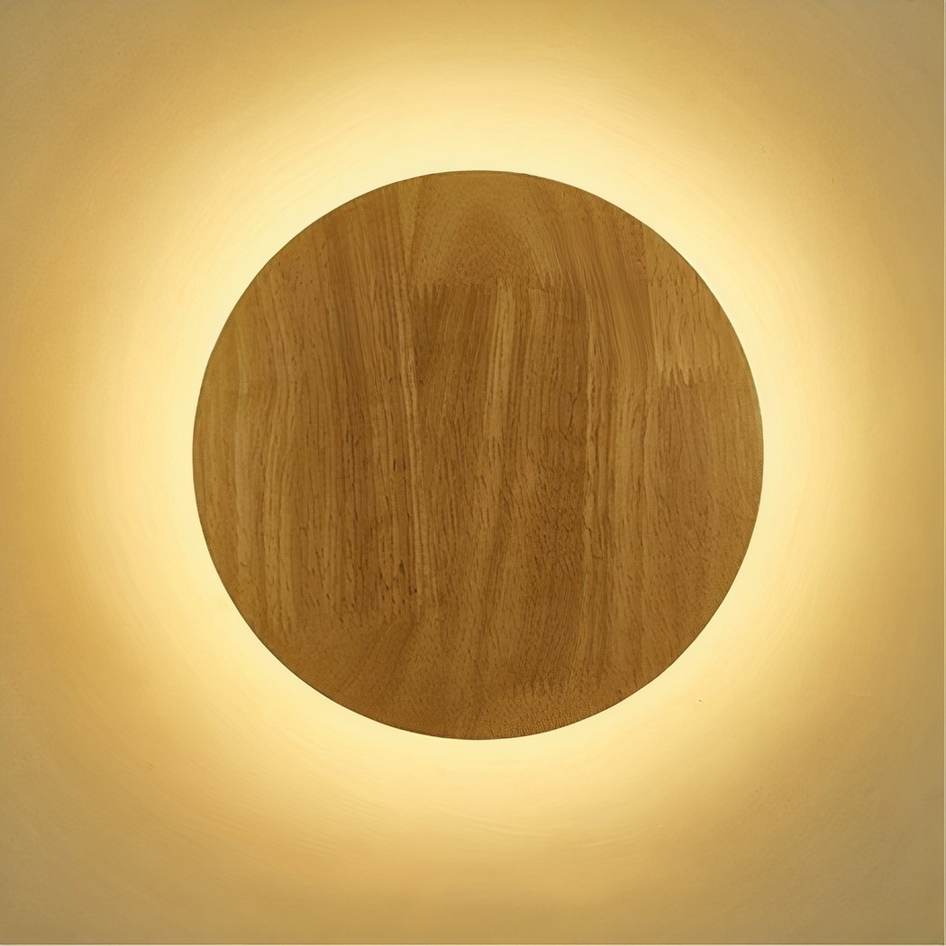 Applique murale LED ronde en bois