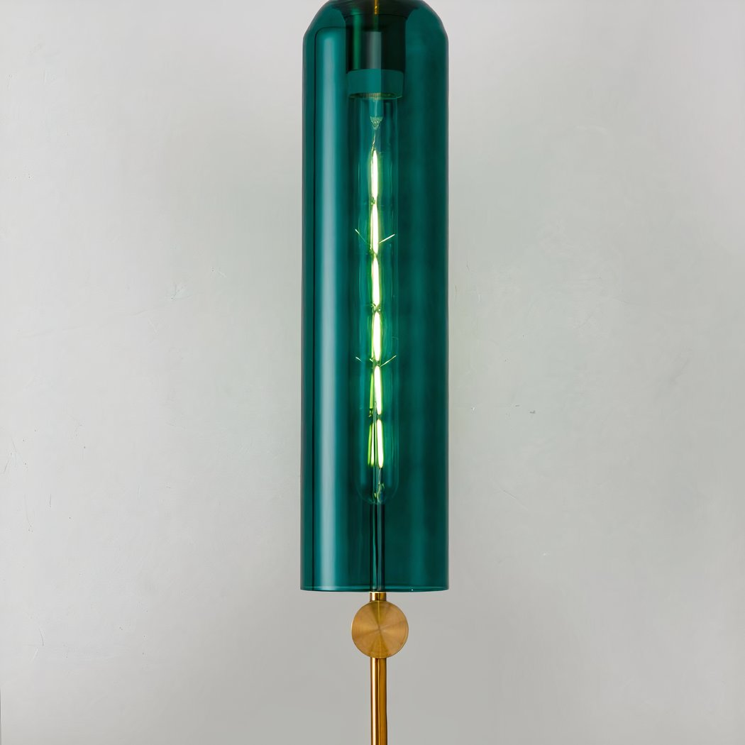 Applique murale tube en verre bleu canard fixation dorée