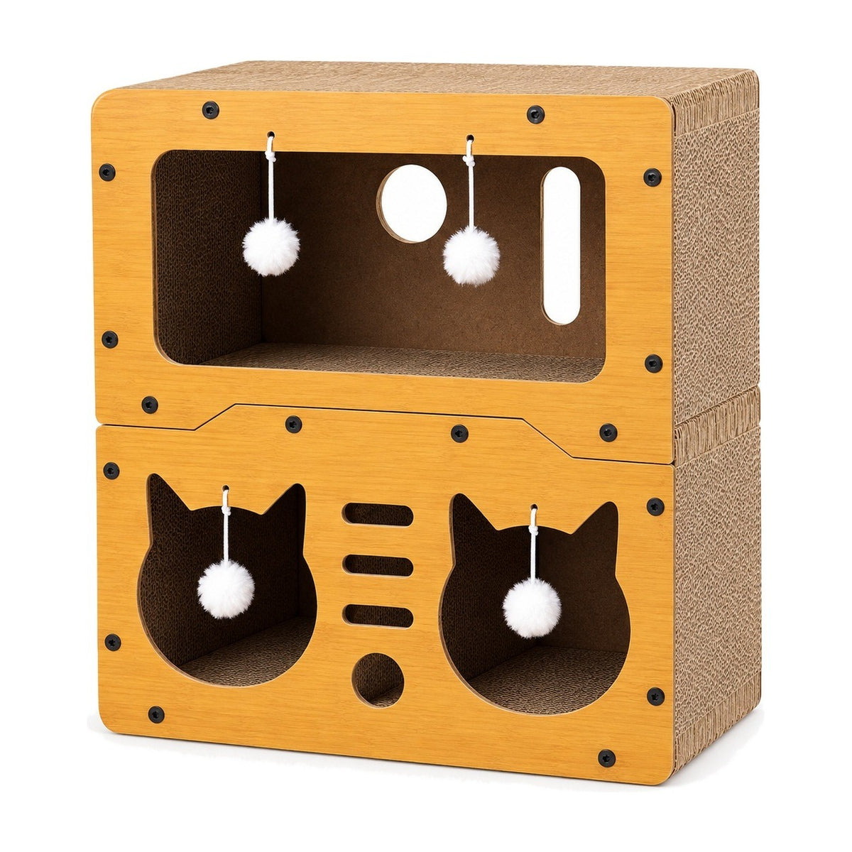 2-layer cardboard cat house on a white background