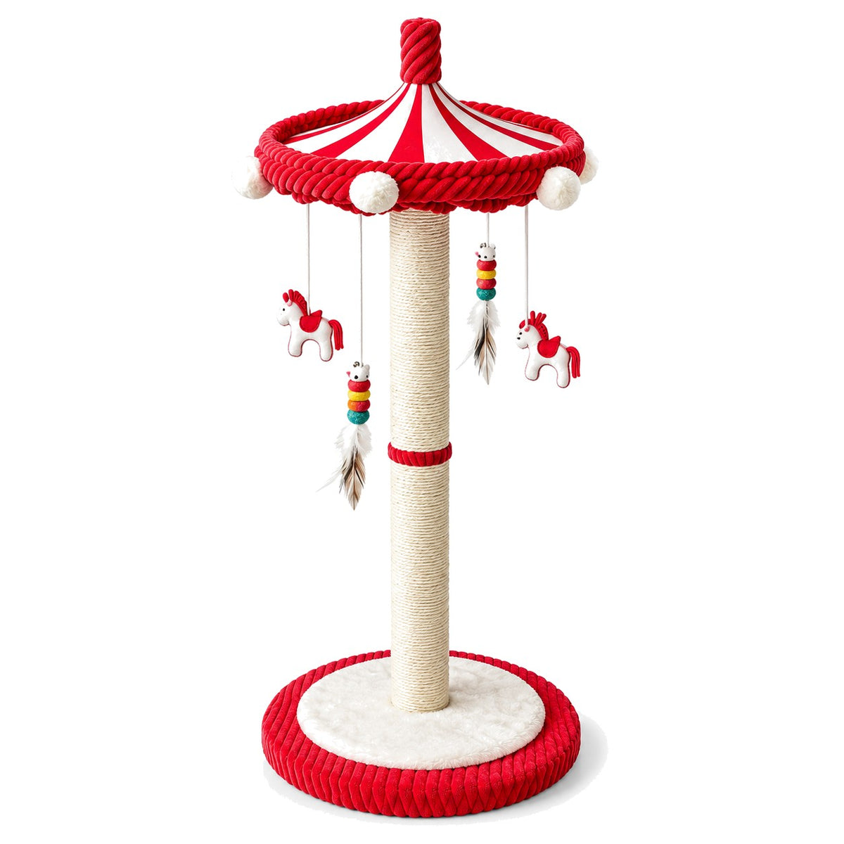Carousel cat scratching post on a white background