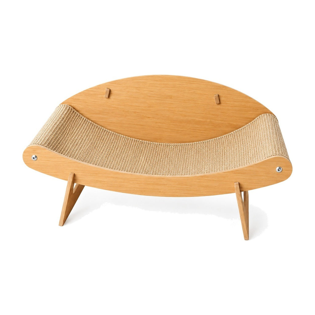 Curved sisal cat scratcher lounge bed on a white background