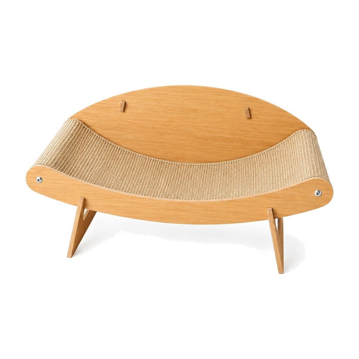 Curved sisal cat scratcher lounge bed on a white background