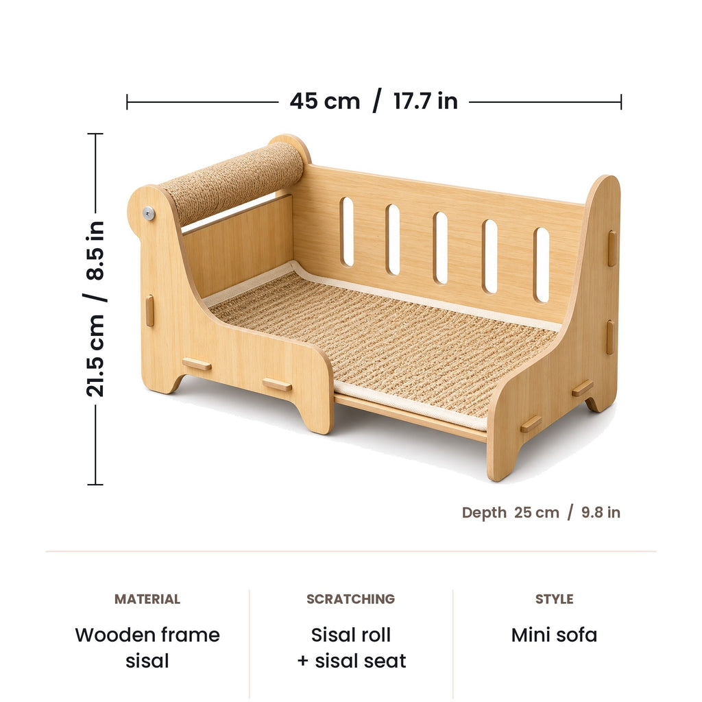 Cat scratcher sofa bed dimensions: 17.7 x 9.8 x 8.5 in (45 x 25 x 21.5 cm)