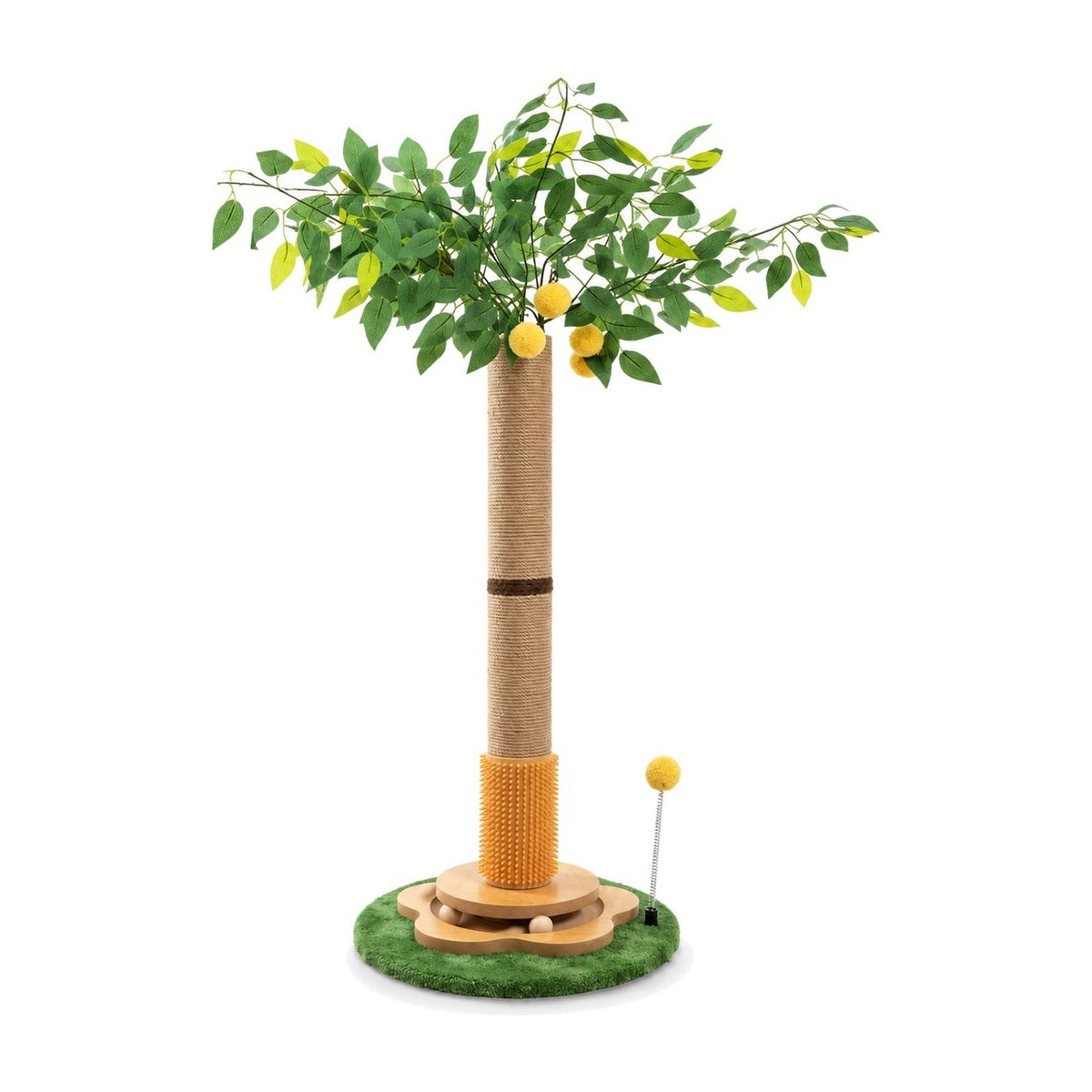 41 in cat scratching post with leaf canopy on a white background