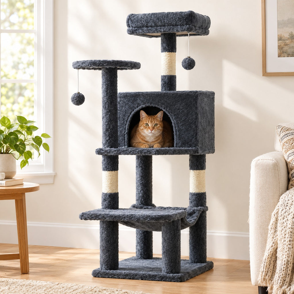 Dark gray 44 in cat tree with condo, hammock, side perch and top perch