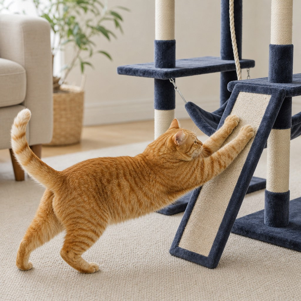 Cat scratching the scratching ramp