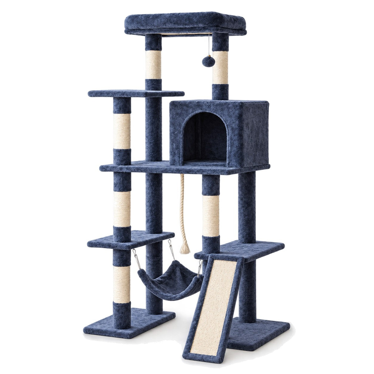Blue-grey cat tree on a white background