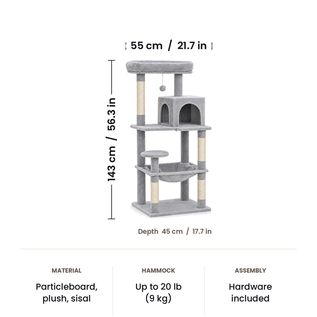 Cat tree dimensions: 55 x 45 x 143 cm (21.7 x 17.7 x 56.3 in)