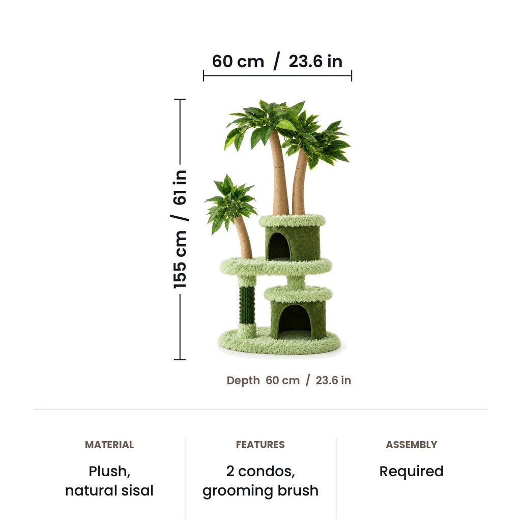 Leaf canopy cat tree dimensions: 60 x 60 x 155 cm (23.6 x 23.6 x 61 in)