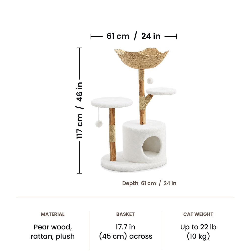 Wood branch cat tree dimensions: 61 x 61 x 117 cm (24 x 24 x 46 in)
