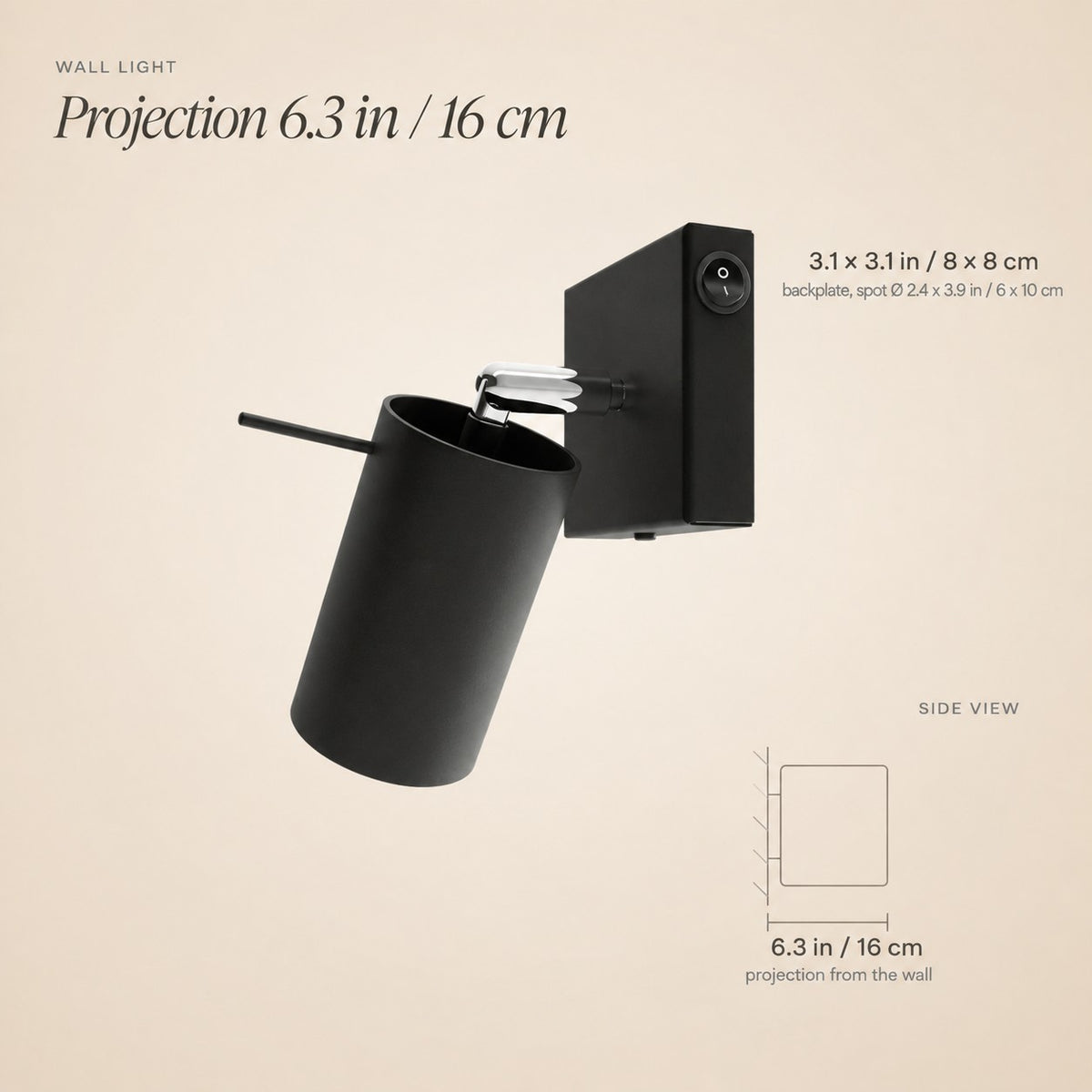 Applique murale spot orientable avec interrupteur, 2 coloris
