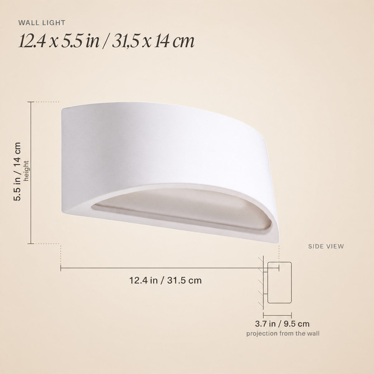 Applique murale demi-lune en céramique blanche de 31,5 cm
