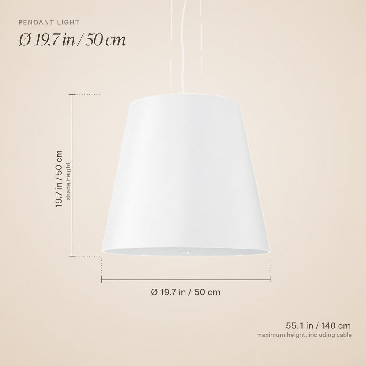Suspension abat-jour conique en tissu de 50 cm, 2 coloris