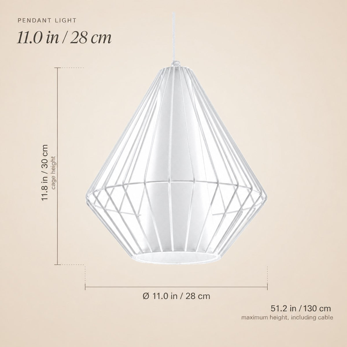 Suspension industrielle cage diamant acier, diffuseur 28 cm