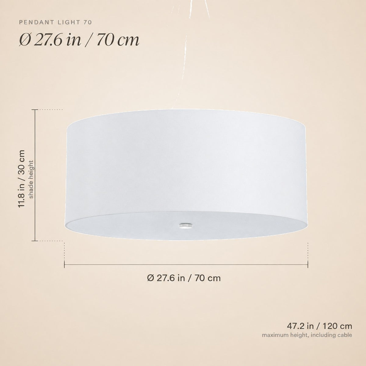 Suspension tambour en tissu de 70 cm avec diffuseur, 2 coloris