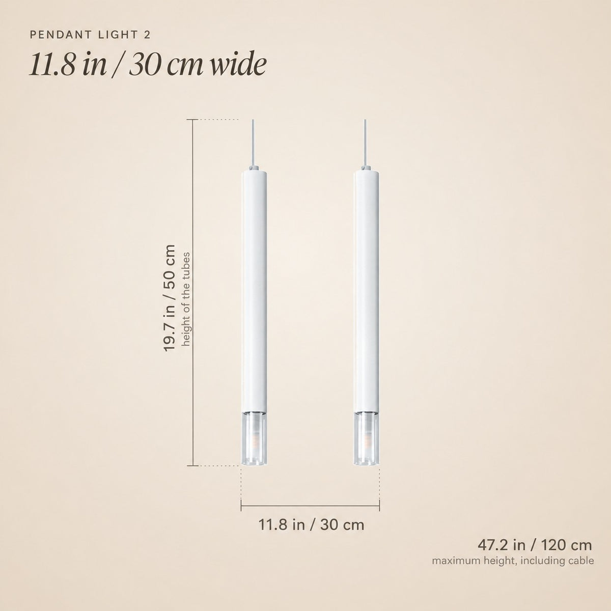 Suspension 2 tubes fins avec anneau de verre, 2 coloris