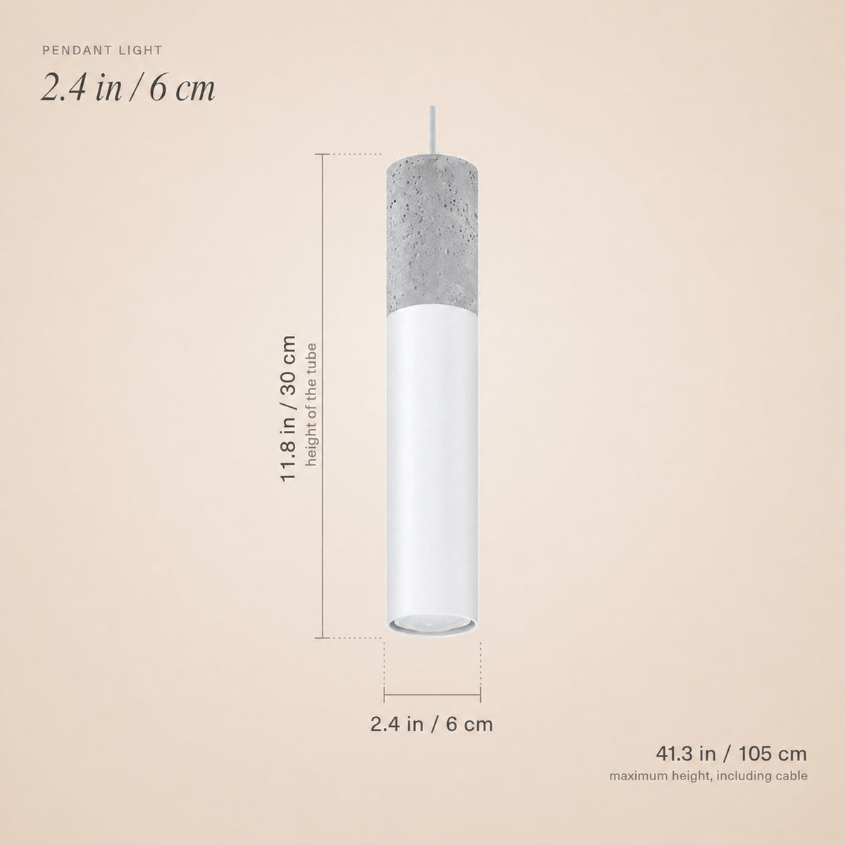 Suspension tube en béton et métal, 2 coloris