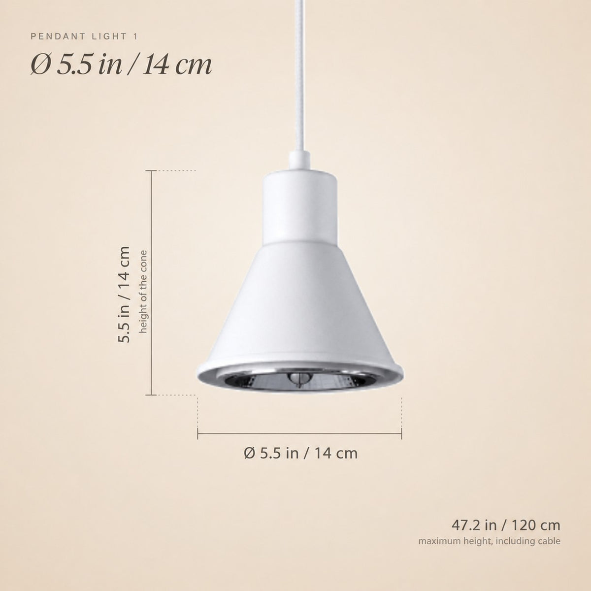 Suspension cône en métal de 14 cm, 2 coloris