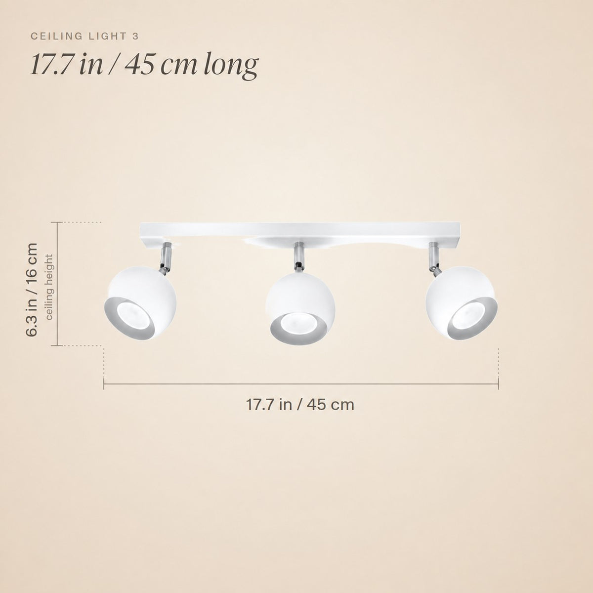 Plafonnier 3 spots boules orientables sur barre, 2 coloris