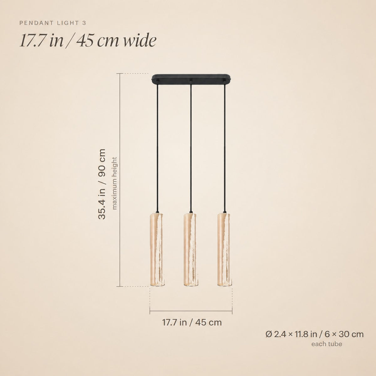 Suspension 3 tubes en bois naturel sur barre