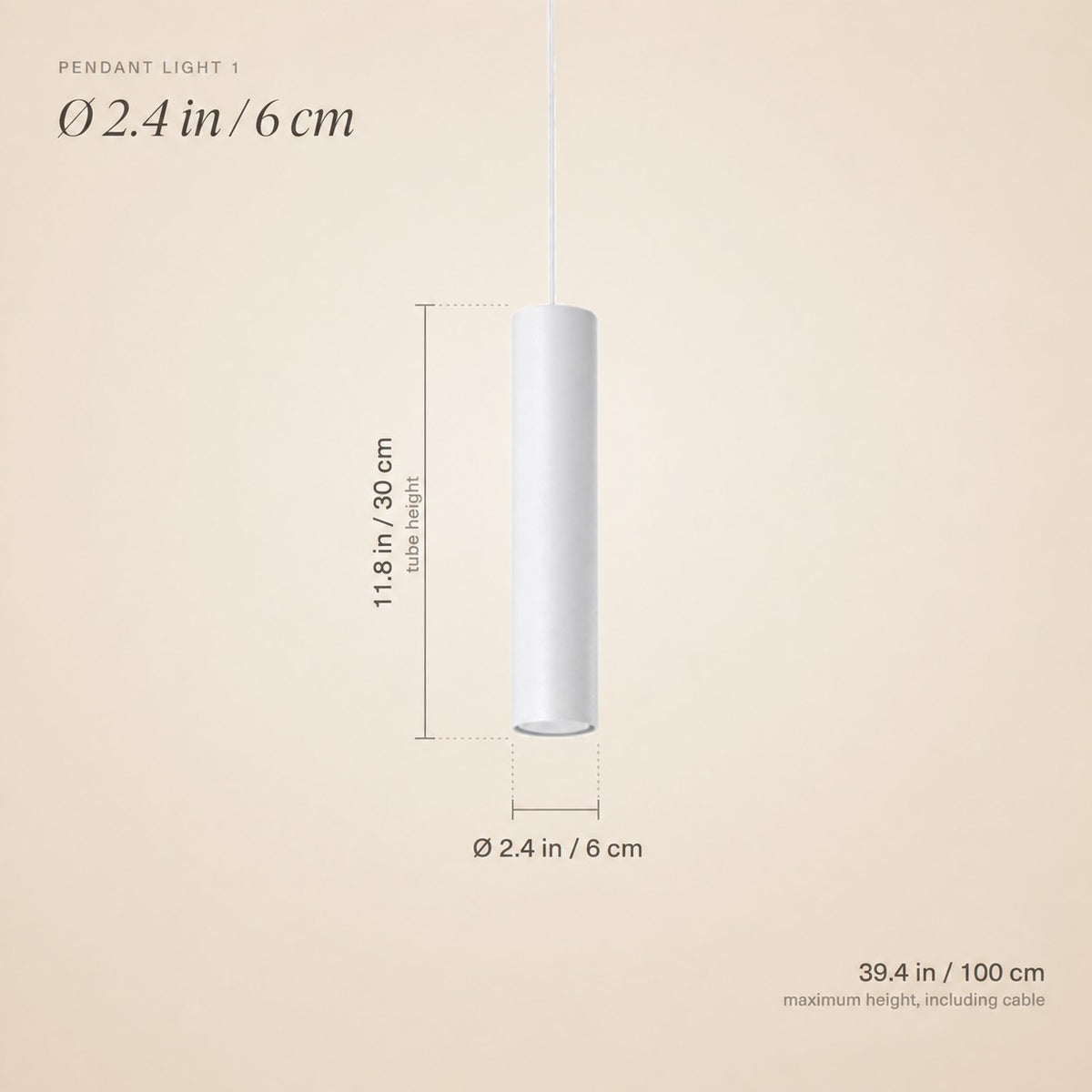 Suspension tube en métal de 30 cm, 2 coloris