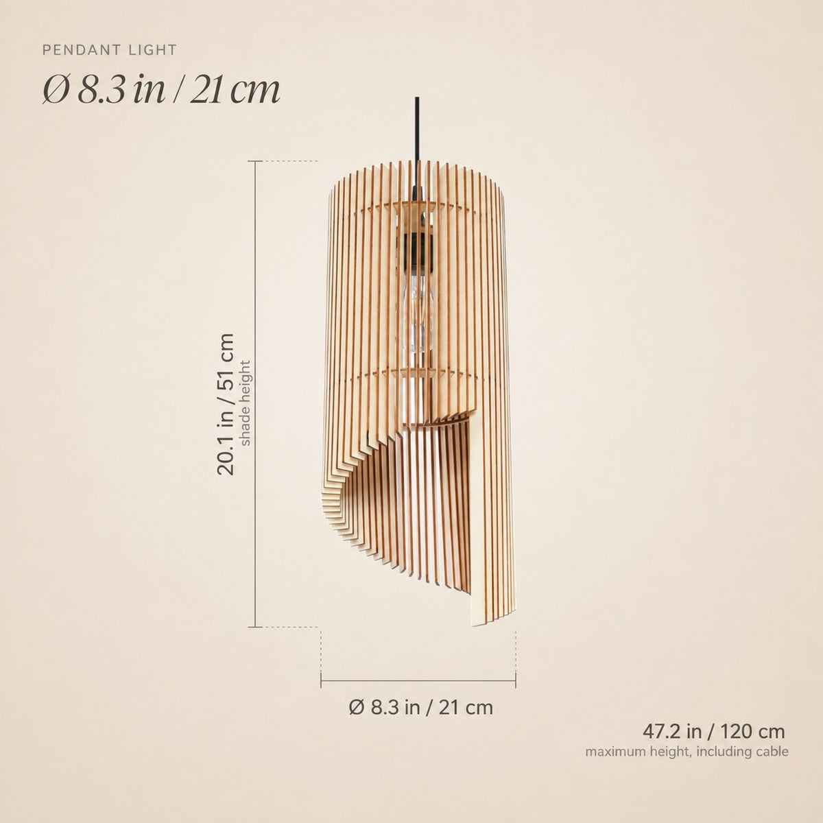 Suspension spirale en lamelles de bois de 21 cm