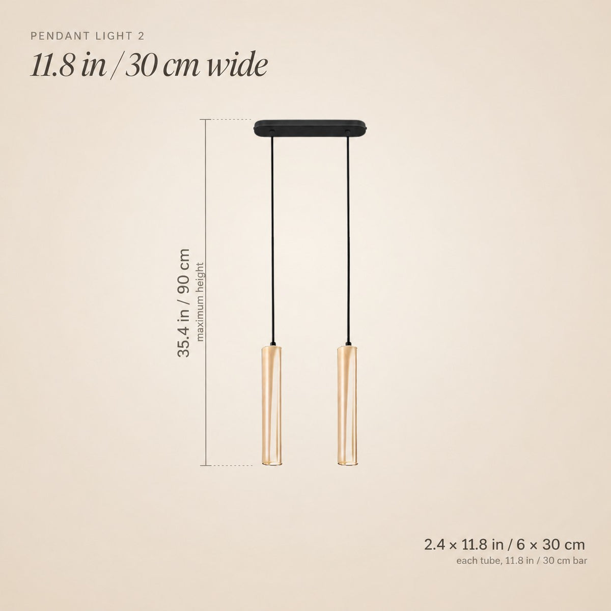 Suspension 2 tubes en bois naturel sur barre