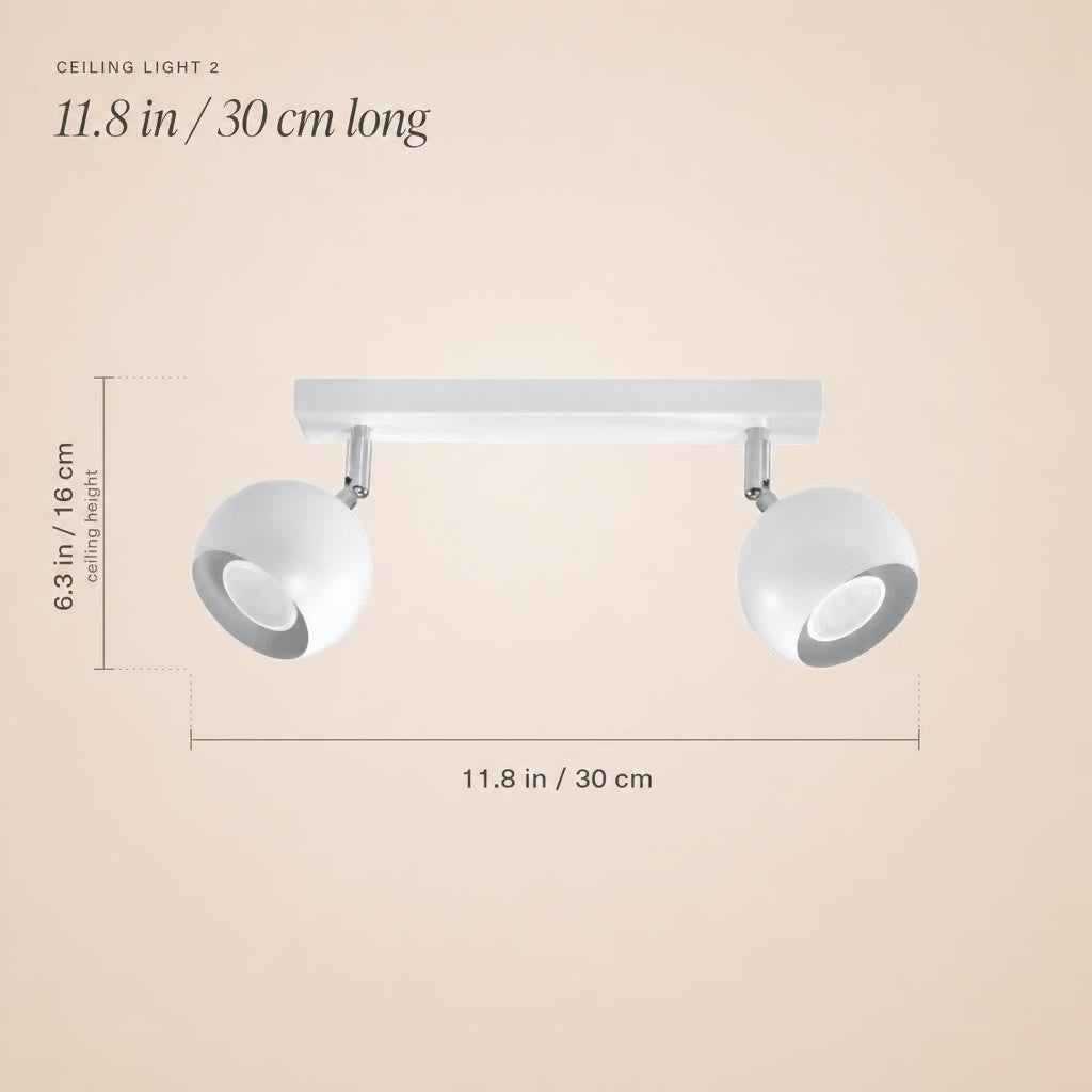 Plafonnier 2 spots boules orientables sur barre, 2 coloris