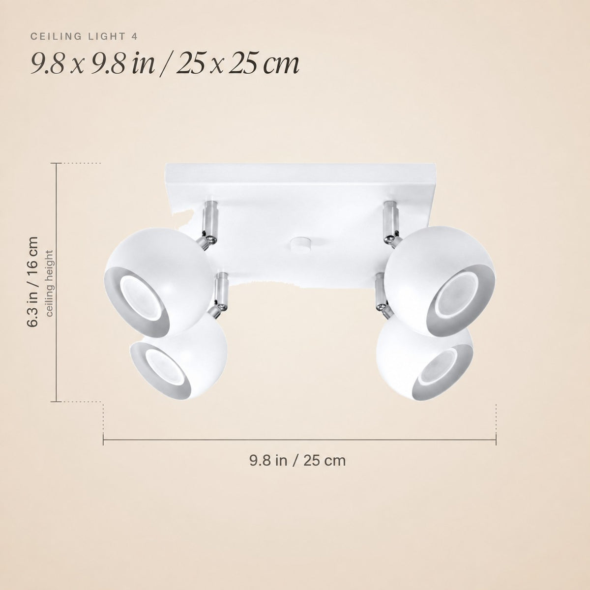 Plafonnier carré 4 spots boules orientables, 2 coloris