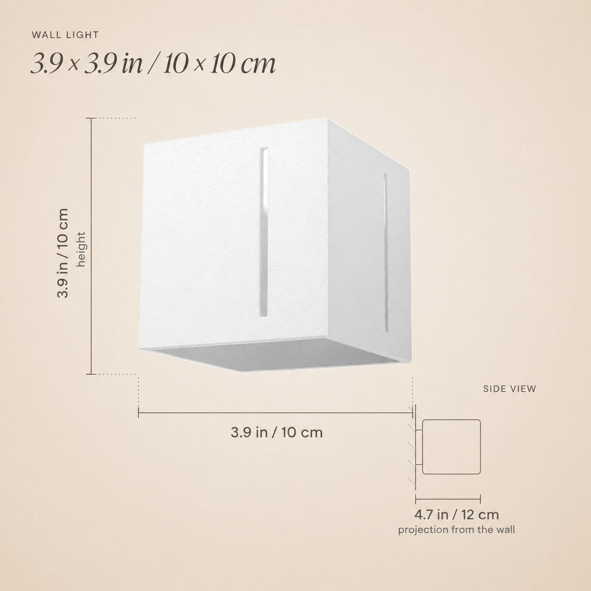 Applique murale chambre design, cube aluminium à fentes