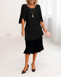 Patricia | Elegant Mid Sleeve Ruffle Dress