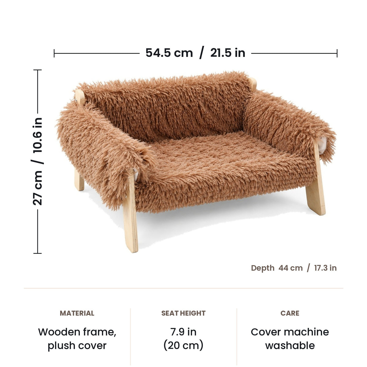 Cat sofa bed dimensions: 54.5 x 44 x 27 cm (21.5 x 17.3 x 10.6 in)