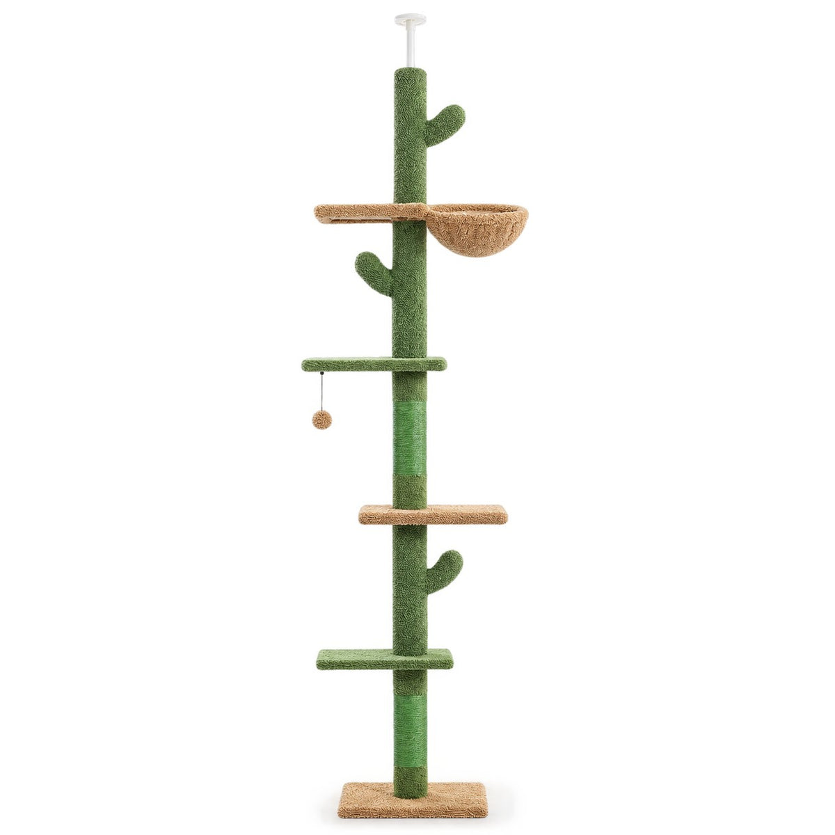 Floor-to-ceiling cactus cat tree on white background