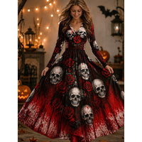 Seraphina | Halloween Skeleton Print Maxi Dress