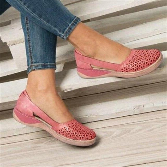 Wide Toe Box Flats with Perforated Design for Women