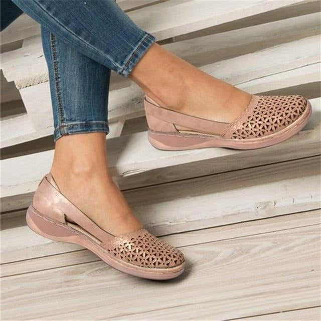 Wide Toe Box Flats with Perforated Design for Women