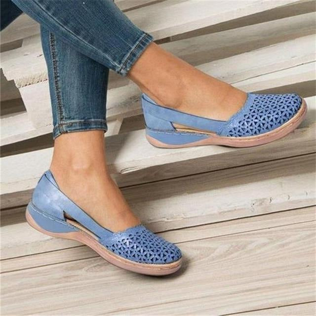 Wide Toe Box Flats with Perforated Design for Women