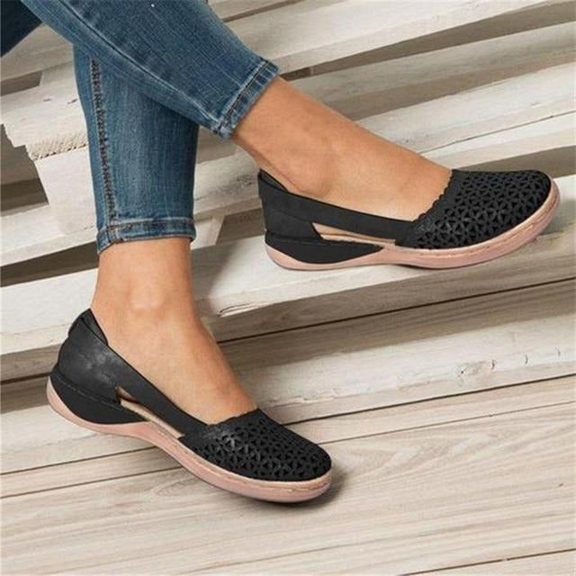 Wide Toe Box Flats with Perforated Design for Women