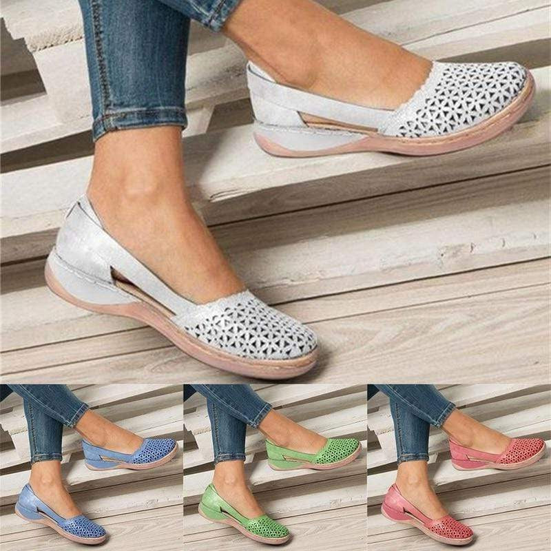 Wide Toe Box Flats with Perforated Design for Women