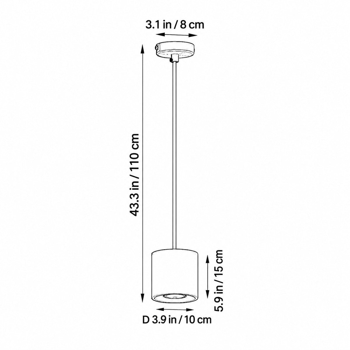 Suspension minimaliste cylindrique en aluminium