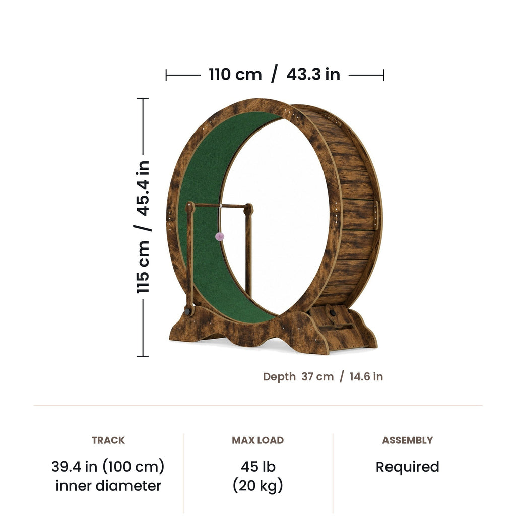 Large cat exercise wheel dimensions: 110 cm outer diameter, 115 cm high, 37 cm wide