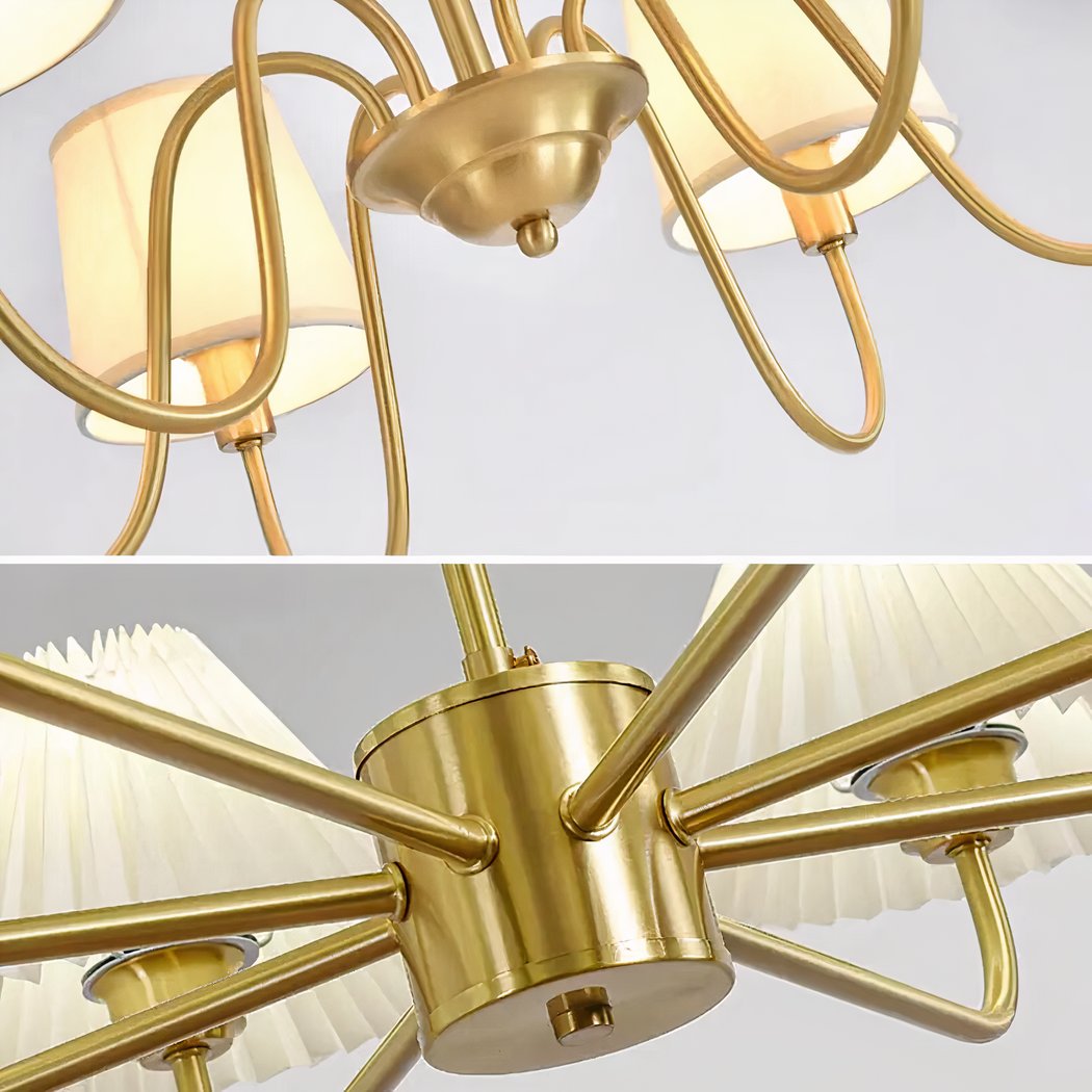 Lustre doré LED avec abat-jours en tissu