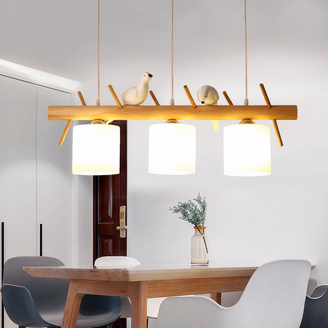 Lustre oiseaux japonisant en bois massif