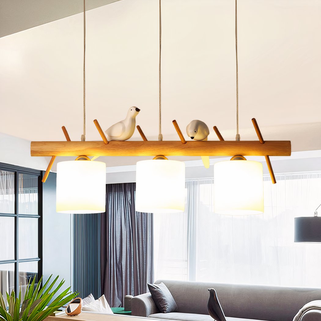 Lustre oiseaux japonisant en bois massif