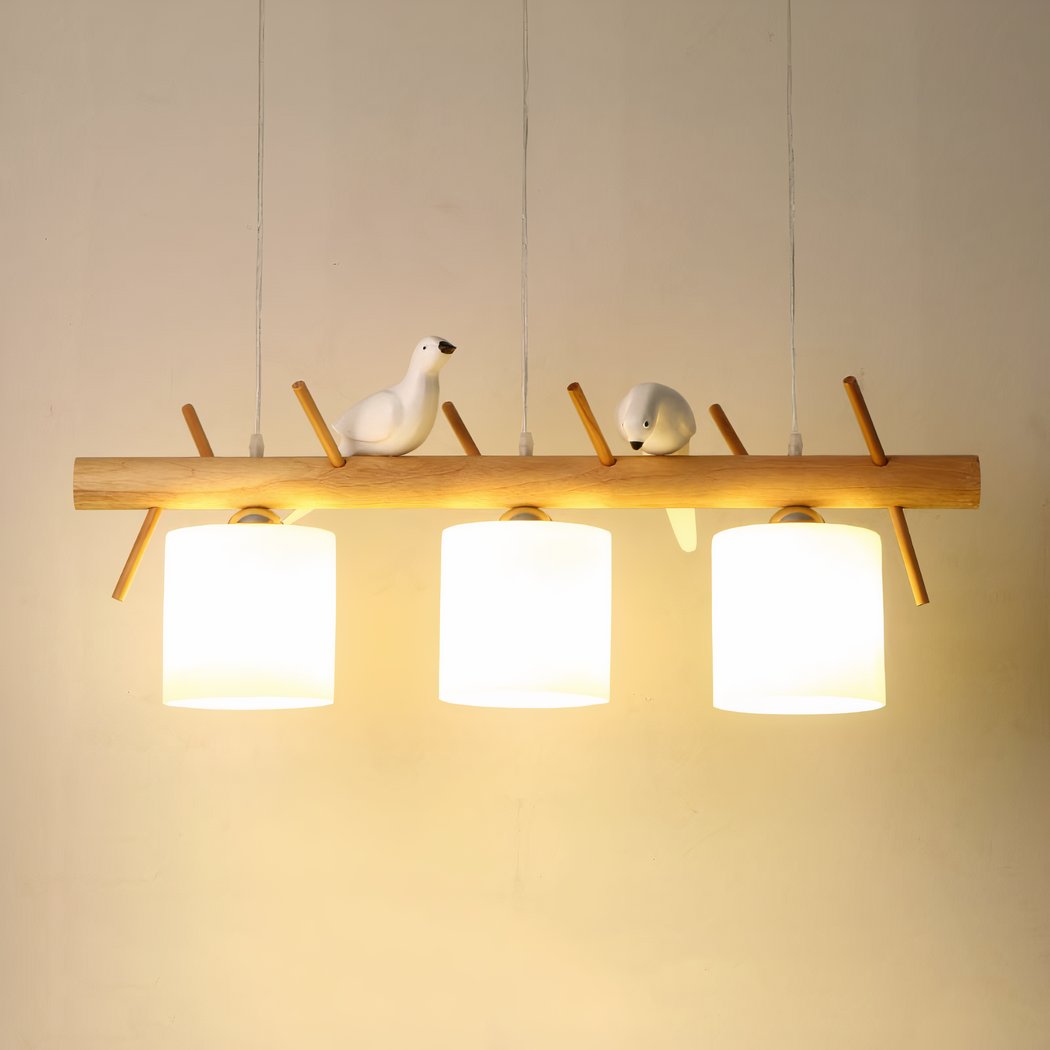 Lustre oiseaux japonisant en bois massif