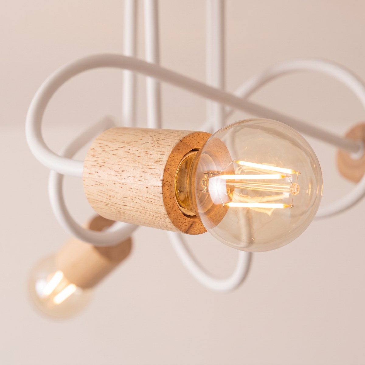 Lustre plafonnier scandinave bois et métal blanc, 3 ou 5 bras