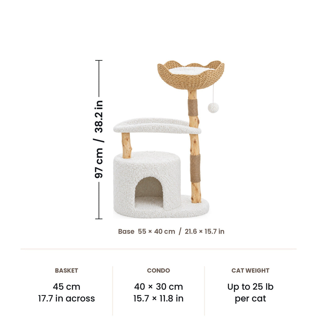 Condo and Basket cat tree dimensions: 97 cm (38.2 in) high, base 55 x 40 cm