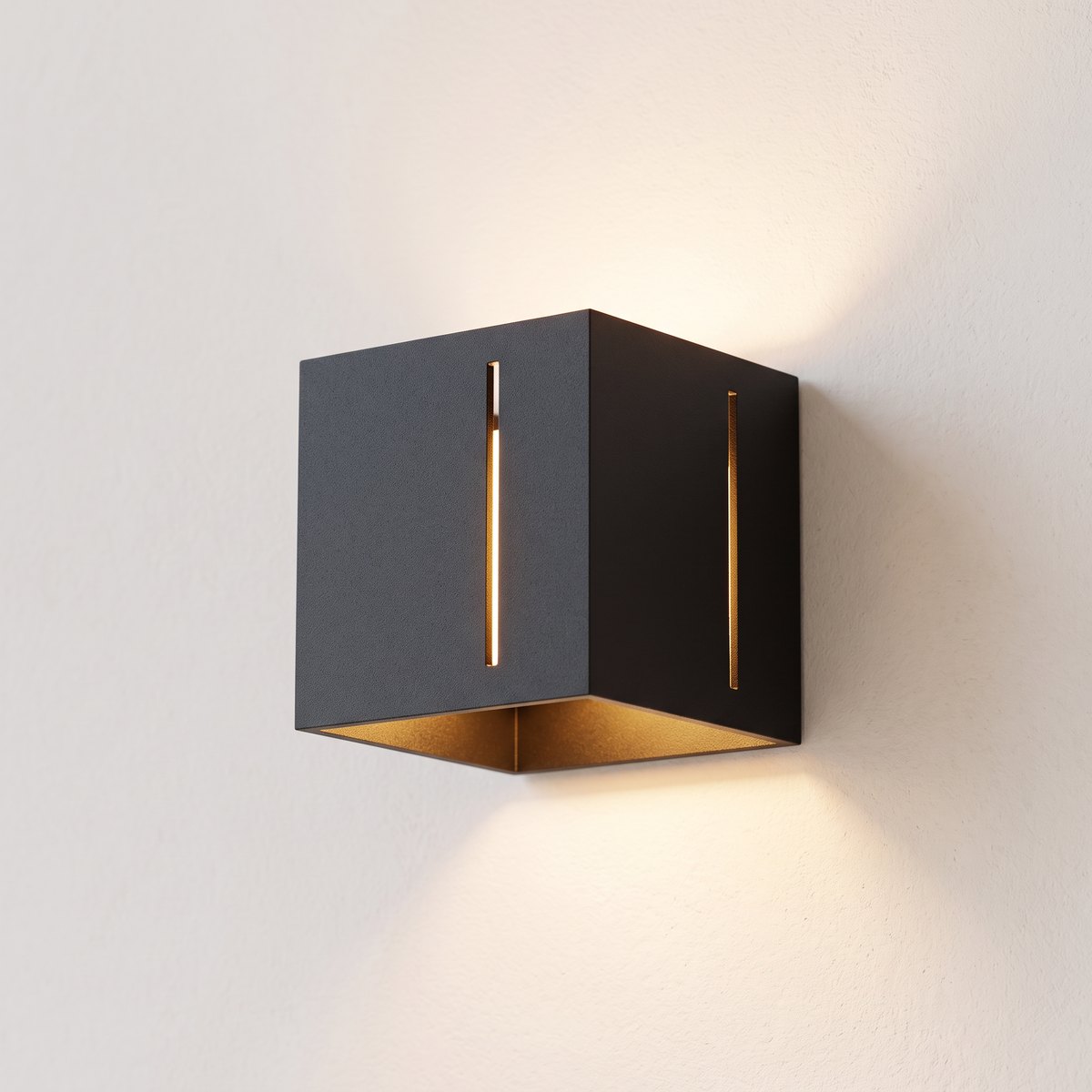 Applique murale chambre design, cube aluminium à fentes